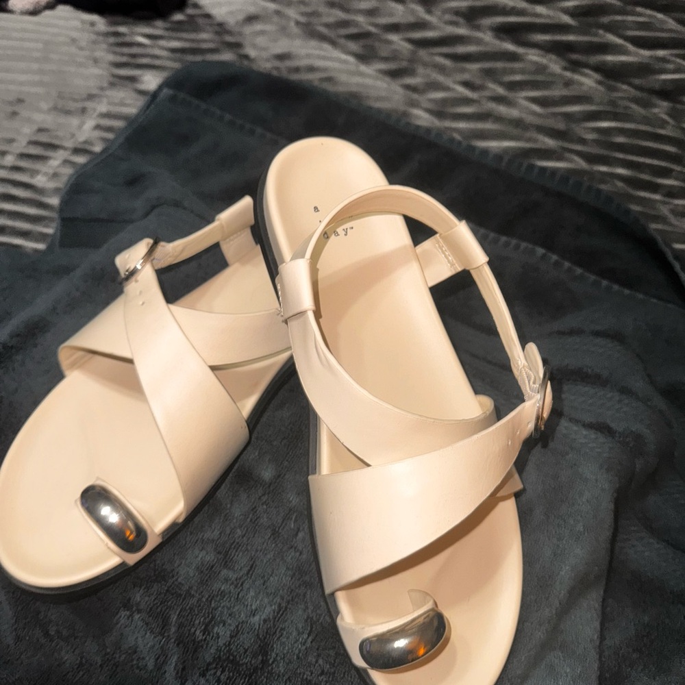 Chic Cream Sandals with Silver Details